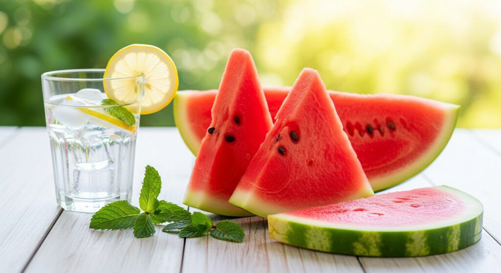 Спелый арбуз, нарезанный дольками