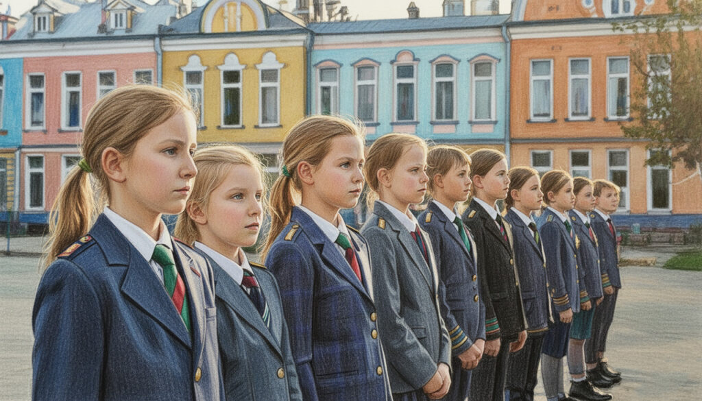 Дети стоят на линейке 1 сентября