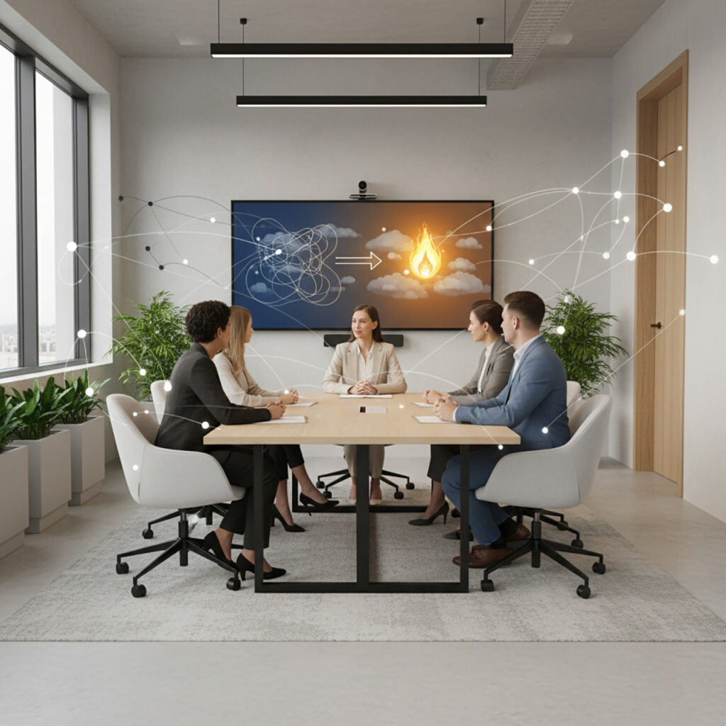 корпоративный психолог беседует с командой сотрудников