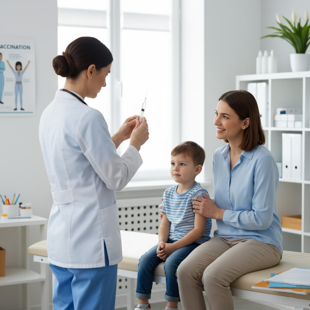 Сезонная прививка ребенку от гриппа в кабинете врача