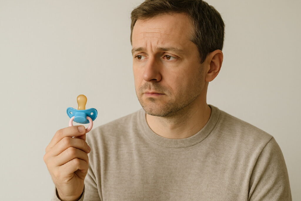 Взрослый человек с соской в руках