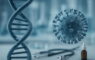 Визуализация молекулы ДНК и вируса гриппа, символизирующая связь генетики и вирусных инфекций