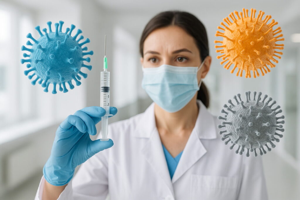 Медицинский работник держит шприц с вакциной