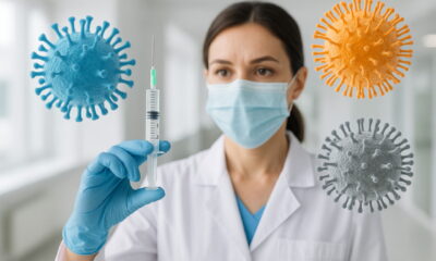 Медицинский работник держит шприц с вакциной