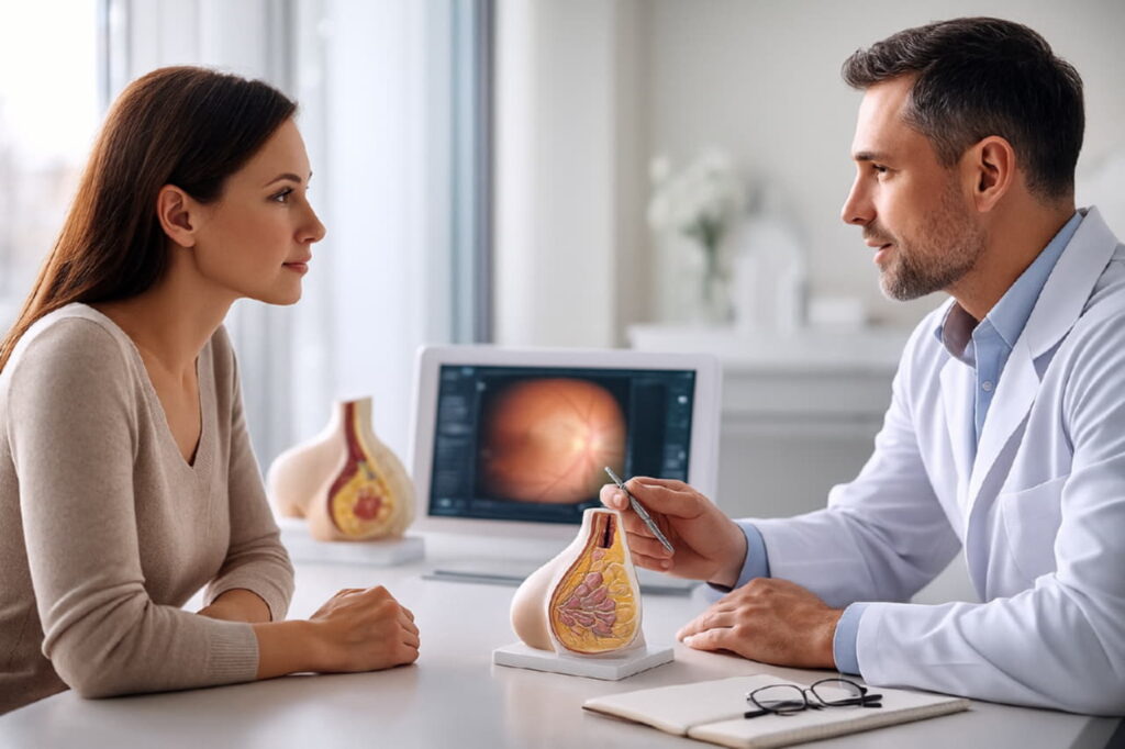 Женщина консультируется с пластическим хирургом