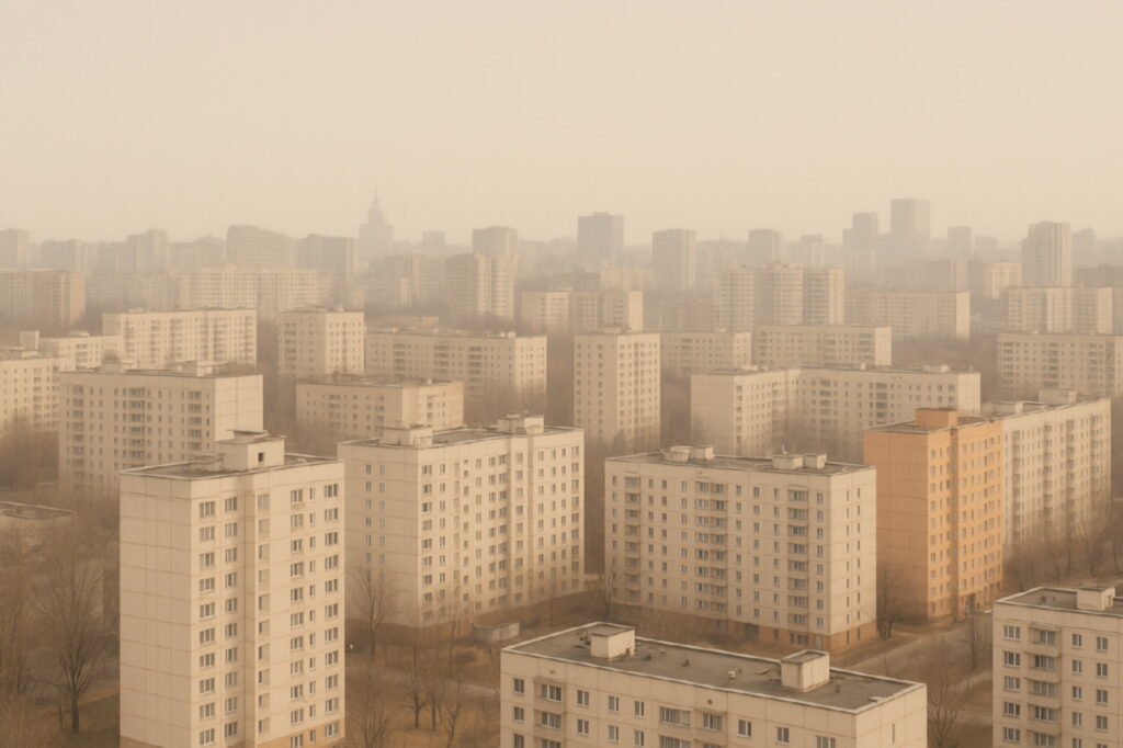 Современный городской пейзаж Москвы, жилые кварталы эконом-класса