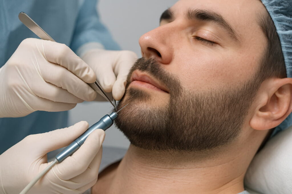 Безоперационная пересадка волос на бороду по методике HFE