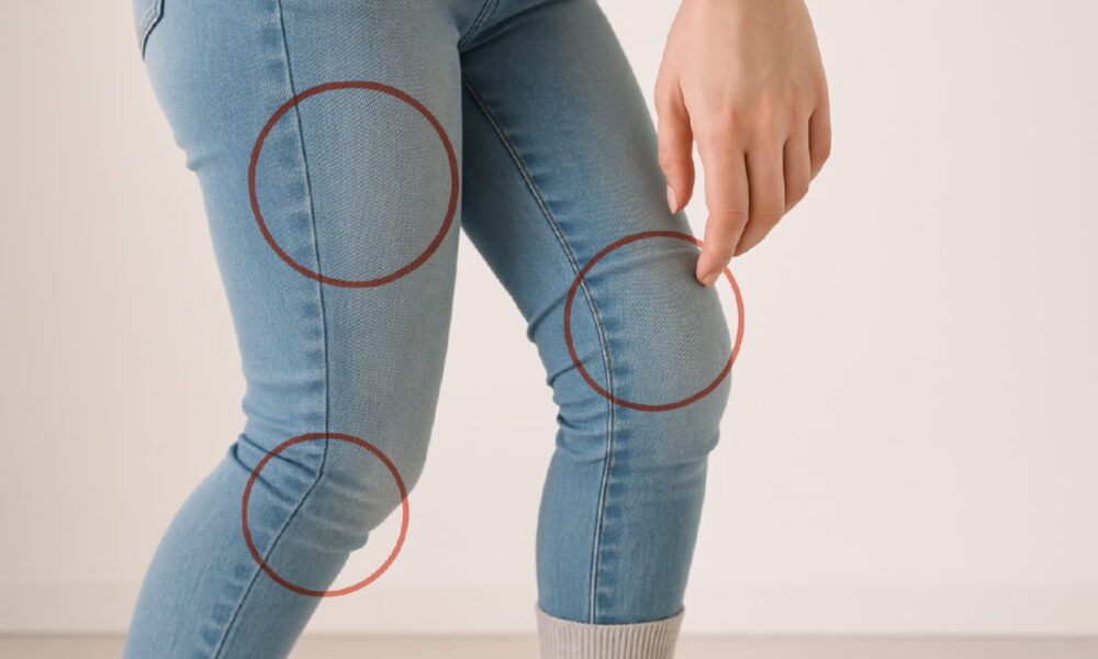 Человек в тесной одежде — узких джинсах и давящих носках