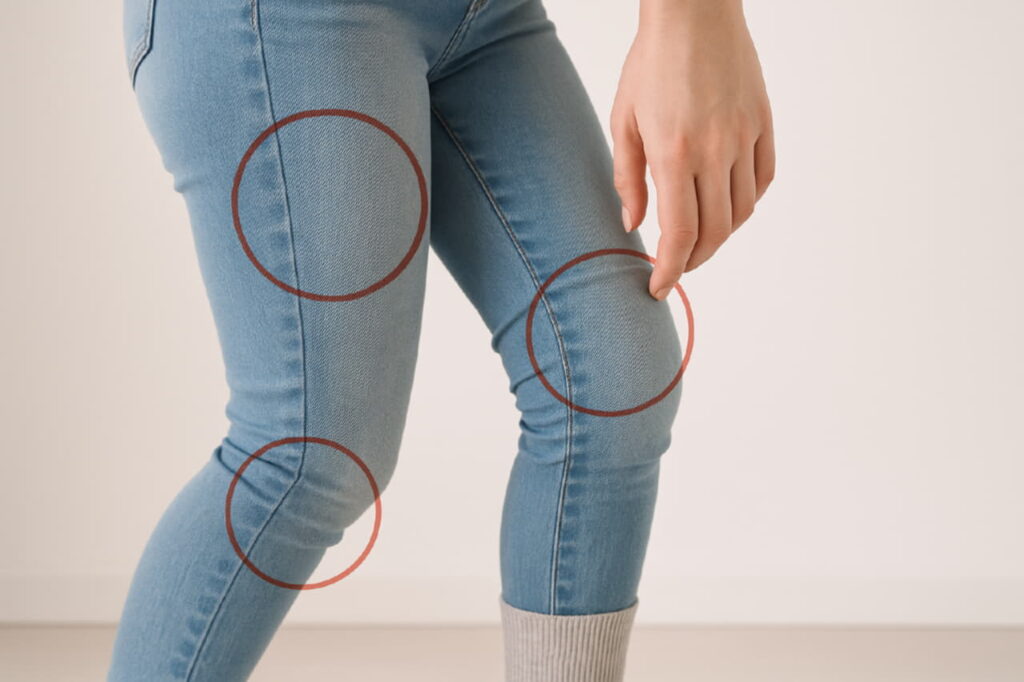 Человек в тесной одежде — узких джинсах и давящих носках