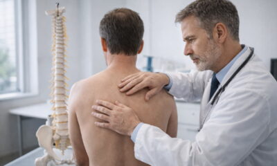 Специалист осматривает позвоночник пациента