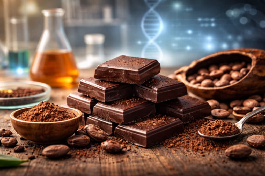 Тёмный шоколад и какао-бобы