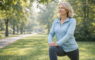 Женщина 50+ занимается лёгкой физической активностью на свежем воздухе