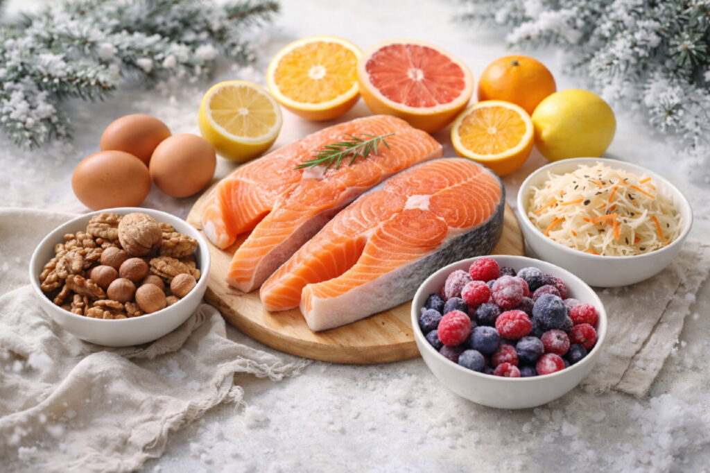 Зимний стол с полезными продуктами