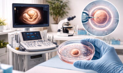 Современный медицинский кабинет репродуктолога, ультразвуковой монитор с изображением эмбриона ЭКО