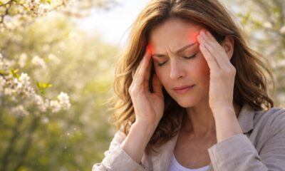 Весенняя Мигрень - Женщина с мигренью среди цветущих деревьев