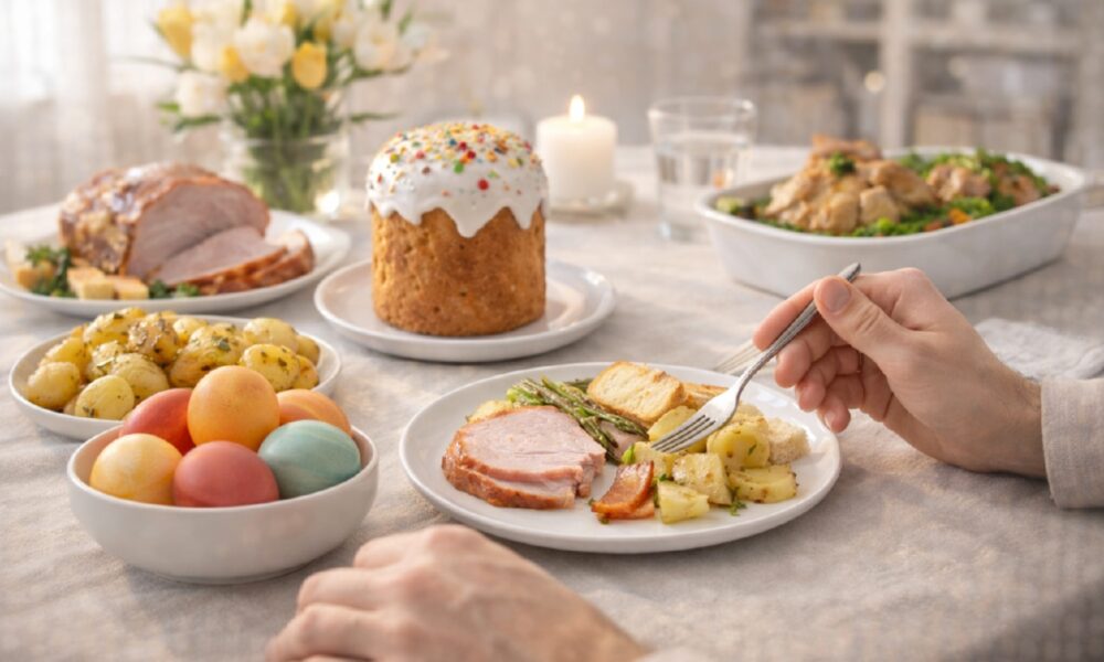 Пасхальный обед на праздничном столе