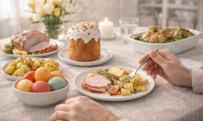 Пасхальный обед на праздничном столе