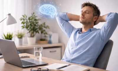 Человек делает короткий перерыв во время умственной работы