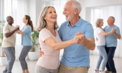 Энергичный танец пожилой пары в студии